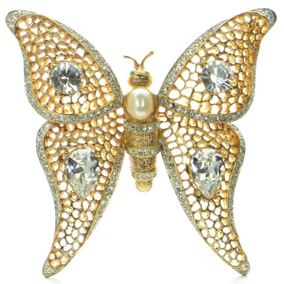 Vintage Kenneth Jay Lane KJL Large Crystal Butterfly Pin Brooch - Picture 1 of 7